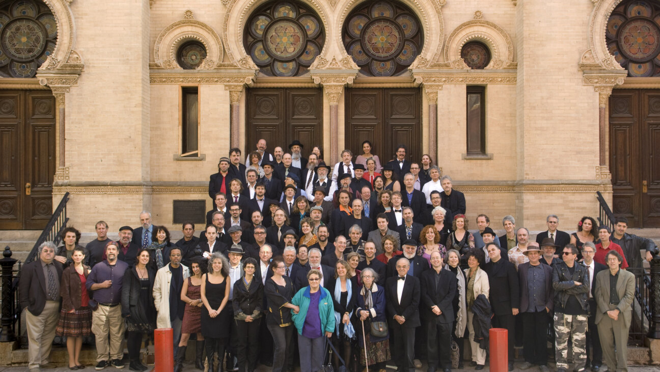 America's Klezmer Revivalists pose in front of the Eldridge Street Synagogue, New York City, Oct. 12, 2007