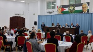 Mahmoud Abbas speaks to Israeli activists alongside PA leadership and Ayman Odeh. 