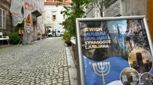 The entrance to the Jewish Community Center along Krizevniska Street in Ljubljana.