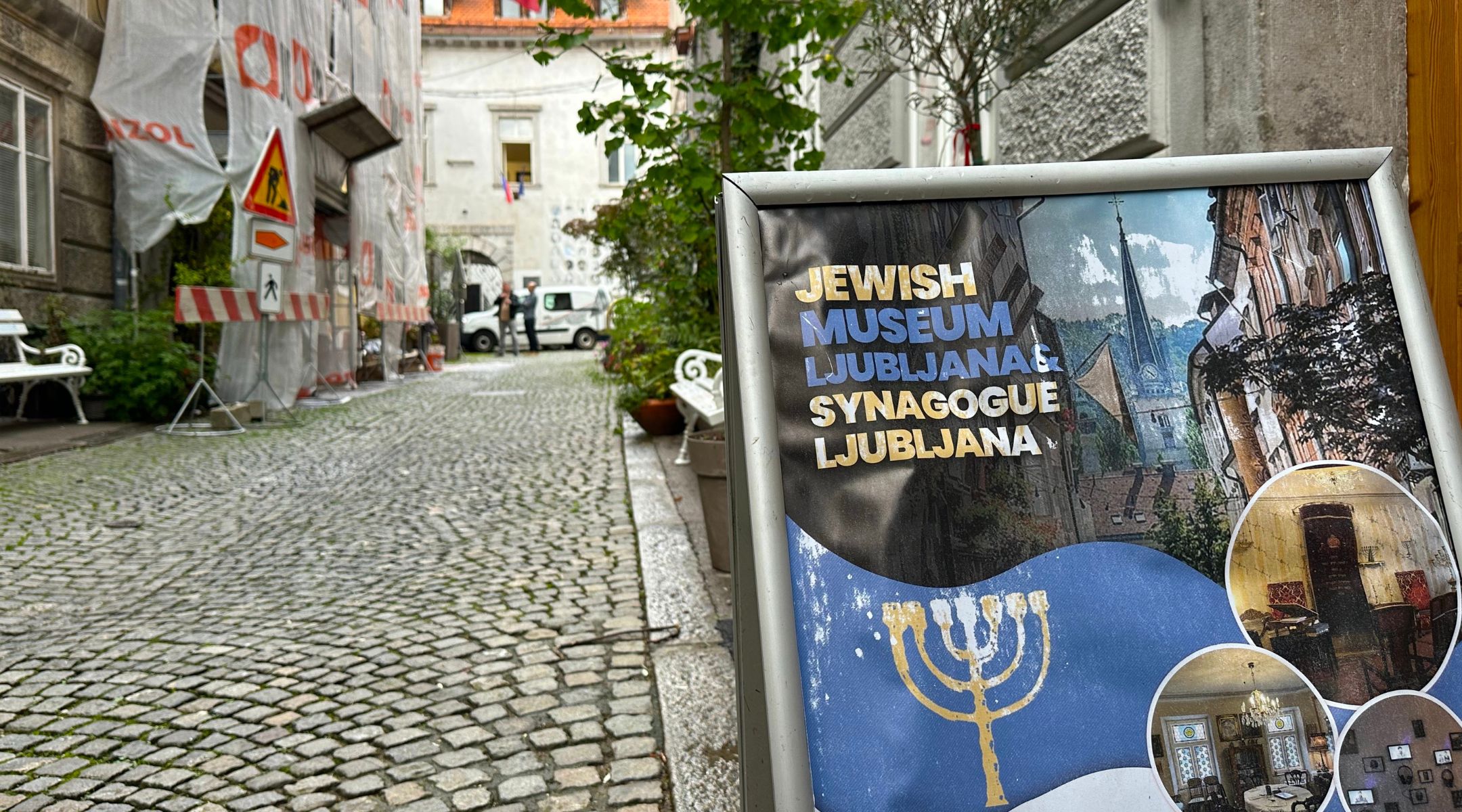 The entrance to the Jewish Community Center along Krizevniska Street in Ljubljana.