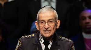 New York City Police Department Chaplain Rabbi Alvin Kass seen giving the invocation at the State of the City Address at the Peter Jay Sharp Theater at Symphony Space in New York City, Jan. 10, 2019.