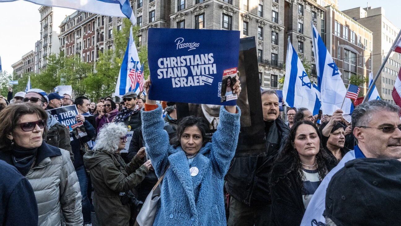 Israel supporters, including Christian evangelicals, participate in the United for Israel march outside of Columbia University in New York City on April 25, 2024. 
