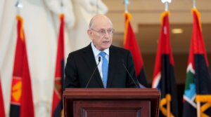 Stuart E. Eizenstat speaks during the U.S. Holocaust Memorial Museum's Annual Days of Remembrance ceremony at the U.S. Capitol on April 23, 2025 in Washington, DC.