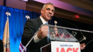 New Jersey Republican gubernatorial candidate Jack Ciattarelli greets supporters in a hotel ballroom at his watch party during his 2021 campaign for governor on November 02, 2021 in Bridgewater, New Jersey. 
