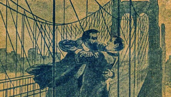 Spitzkopf tussles with an assailant on a bridge.