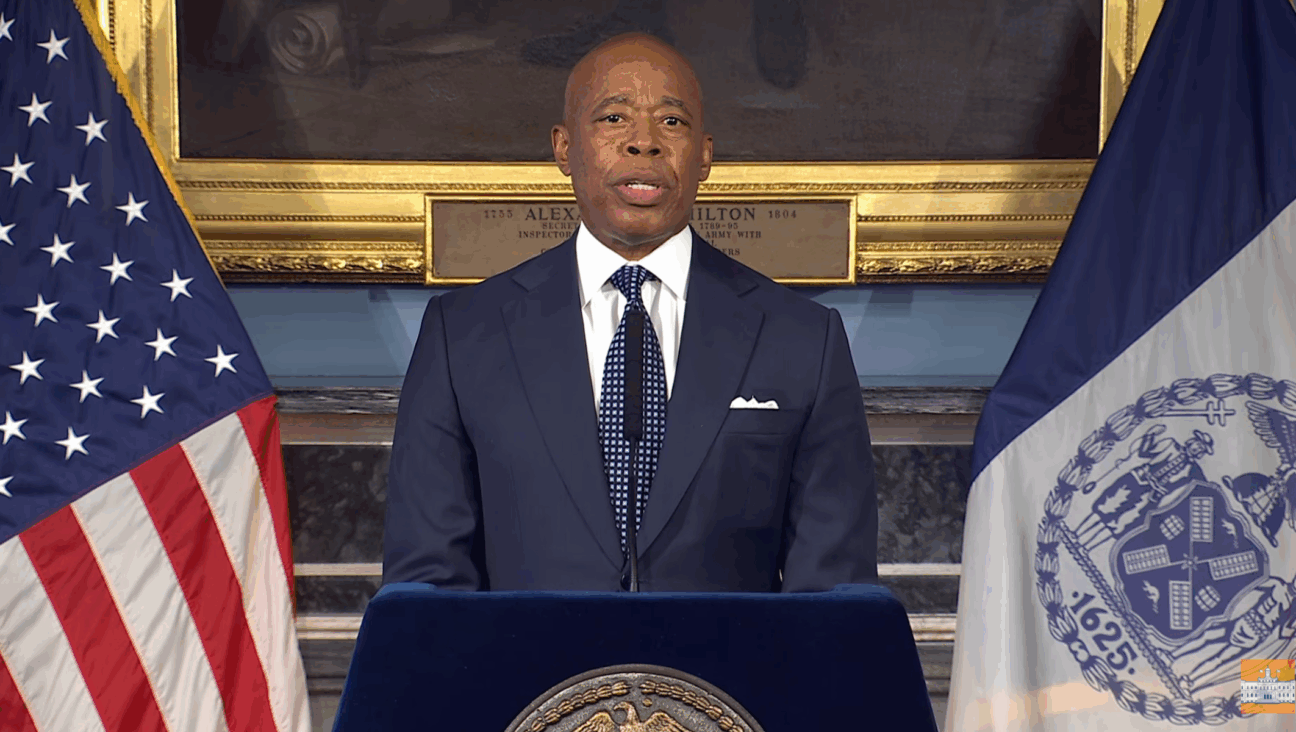 New York City Mayor Eric Adams delivers an address in City Hall on Oct. 30, 2025.