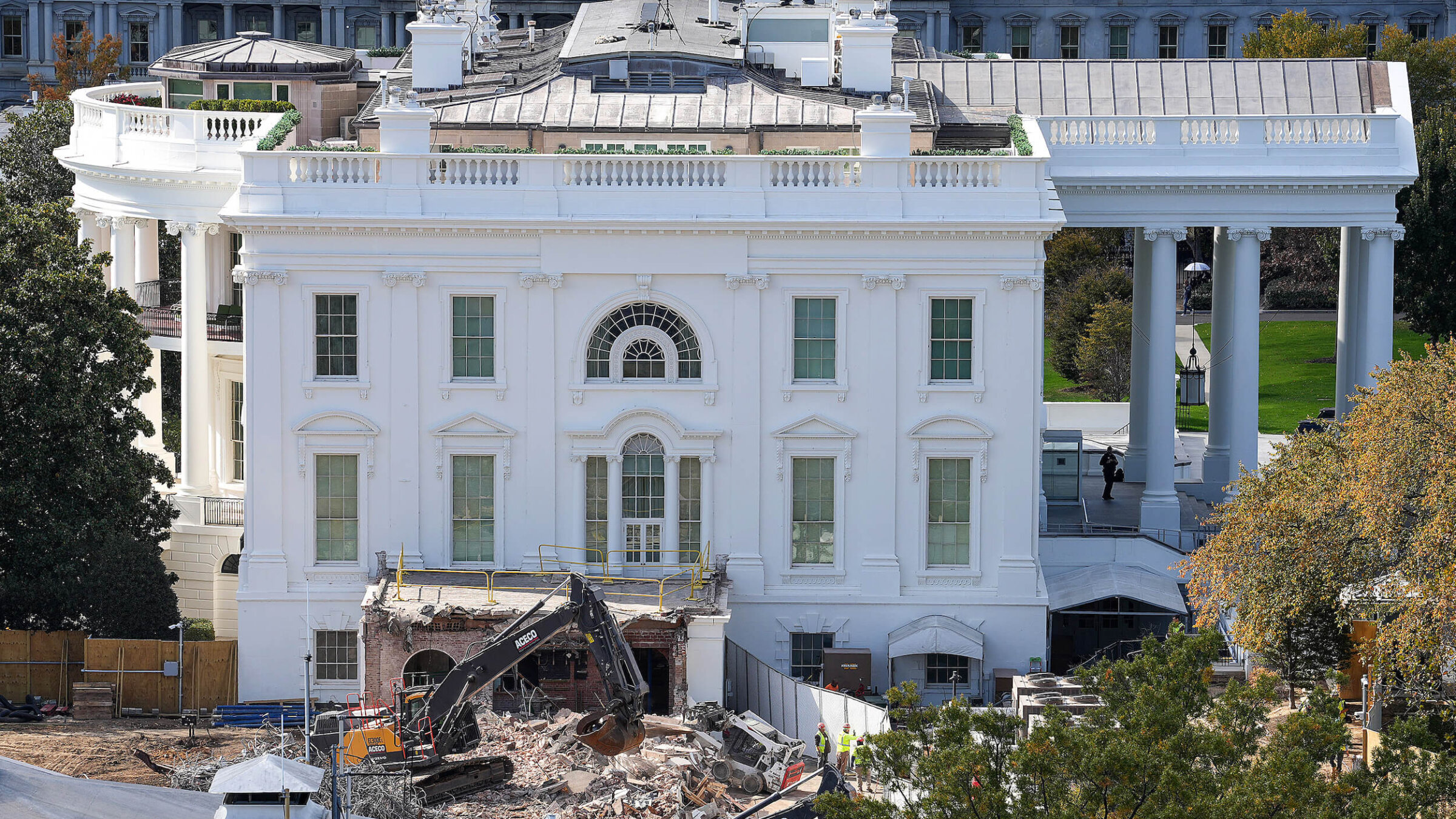 An excavator works to clear rubble on Oct. 23 after the East Wing of the White House was demolished.