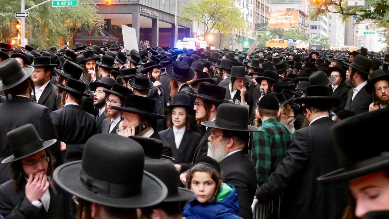 Over 10,000 ultra-Orthodox men gathered outside of the Israeli consulate in New York City on Oct. 19, 2025, to protest the draft of haredi Israelis. 