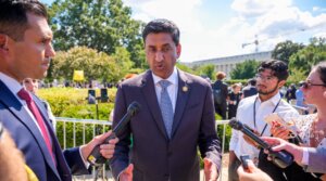 California Democratic Rep. Ro Khanna speaks to reporters following a news conference with alleged victims of disgraced financier and sex trafficker Jeffrey Epstein outside the U.S. Capitol on Sept. 3 in Washington, D.C. 