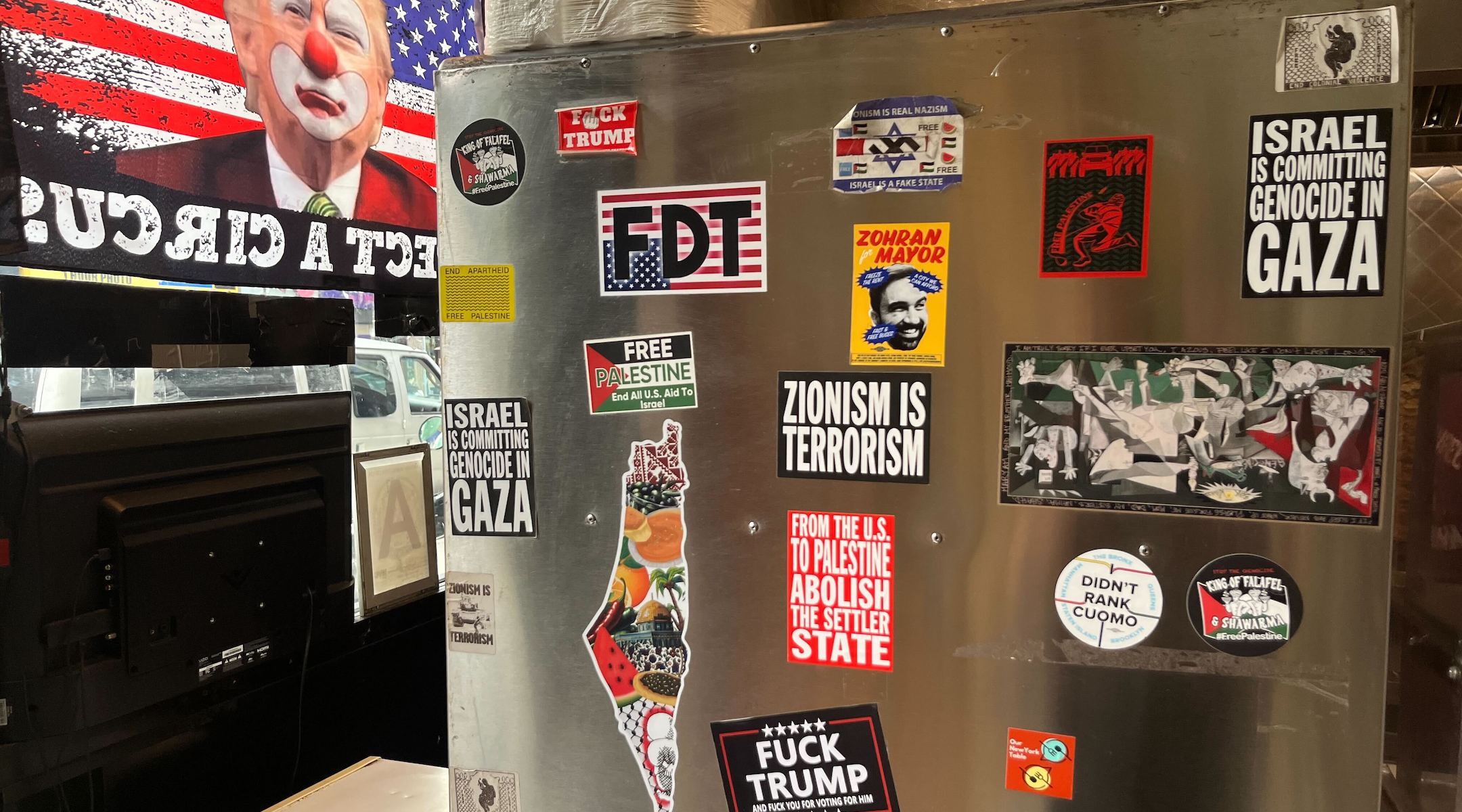 The restaurant King of Falafel and Shawarma in Astoria, Queens, has long been decorated with anti-Israel and pro-Palestinian paraphernalia.