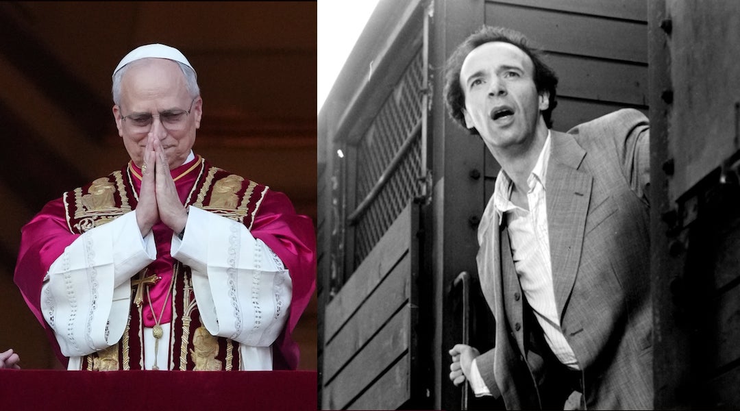 Pope Leo XIV (left) picked Roberto Benigni’s Holocaust film “Life is Beautiful” as one of his all-time favorites.