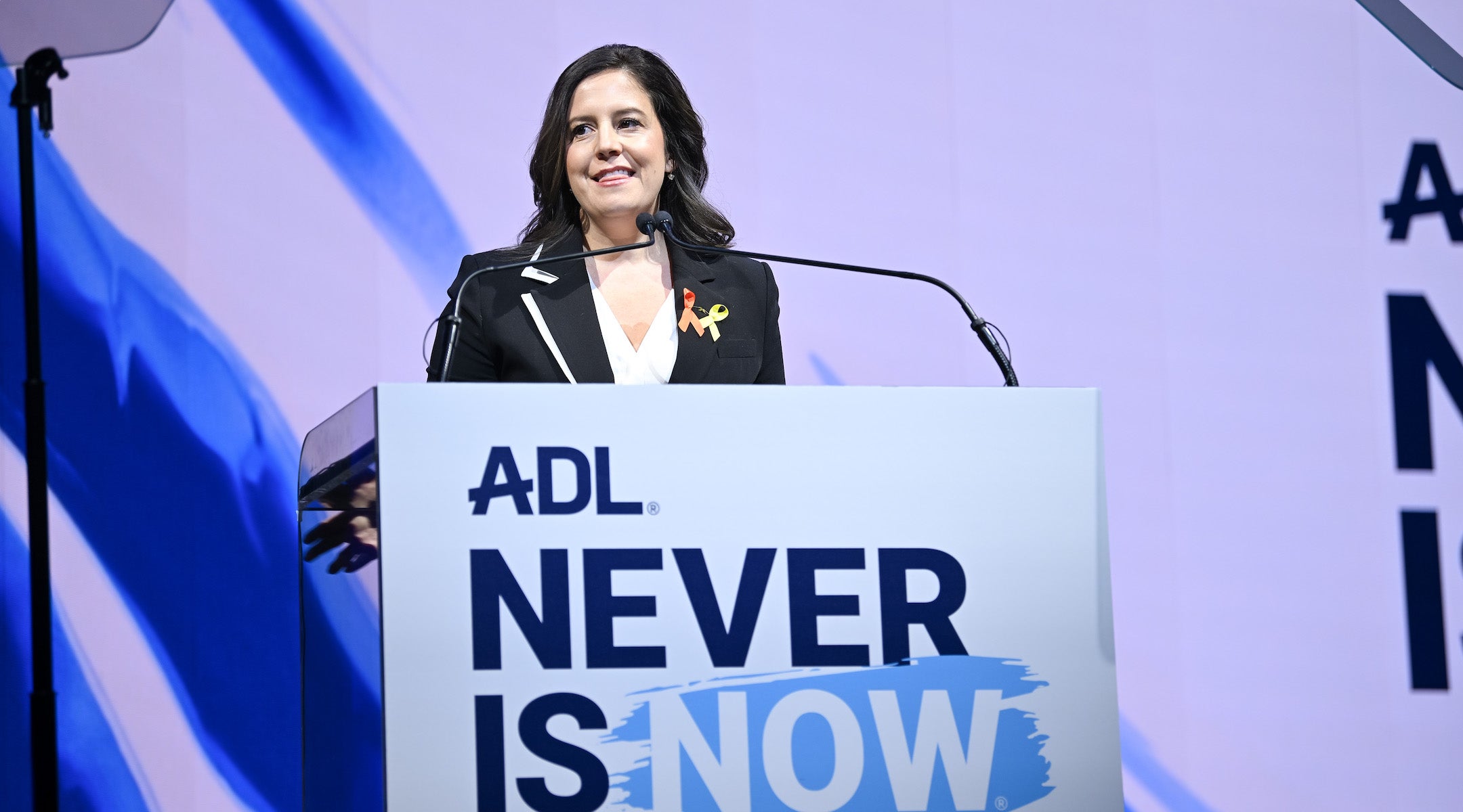 Rep. Elise Stefanik speaks at the ADL’s Never Is Now summit at Javits Center on March 03, 2025 in New York City.