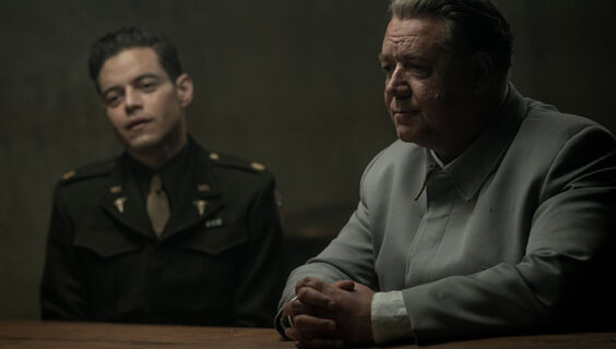 Rami Malek as Douglass Kelley and Russell Crowe as Hermann Goering.