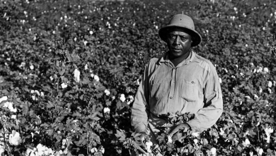 אַן אַפֿראָ־אַמעריקאַנער אַרבעטער אין אַ באַנוול־פֿעלד, בערך 1940