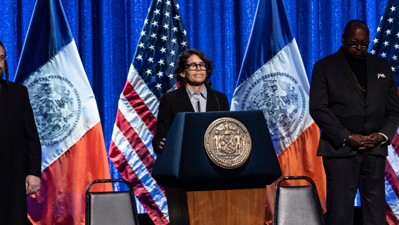 Rabbi Rachel Timoner delivers an invocation before Mayor Eric Adams delivers State of the City address at Kings Theatre in Brooklyn, New York, April 26, 2022. 