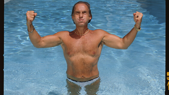 Sid Caesar poses in his pool, 1984.