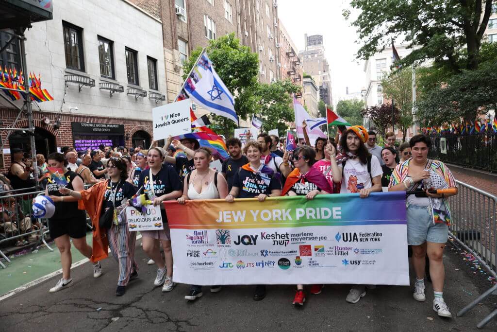 Members of Jewish Queer Pride attend the 2024 NYC Pride March on June 30, 2024