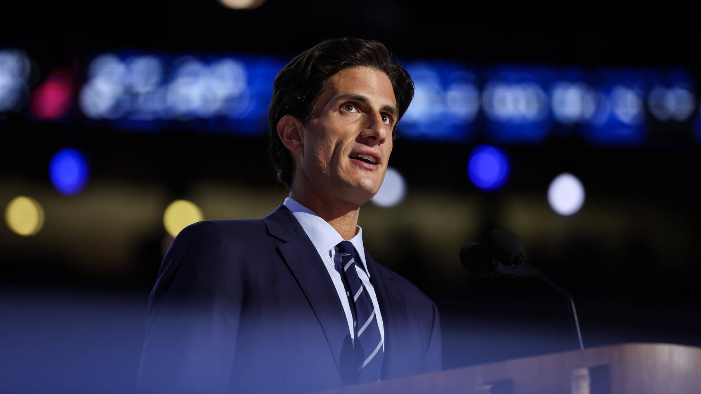 Jack Schlossberg, grandson of President John F. Kennedy, speaks at the Democratic National Convention in Chicago in August 2024.