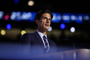 Jack Schlossberg, grandson of President John F. Kennedy, speaks at the Democratic National Convention in Chicago in August 2024.