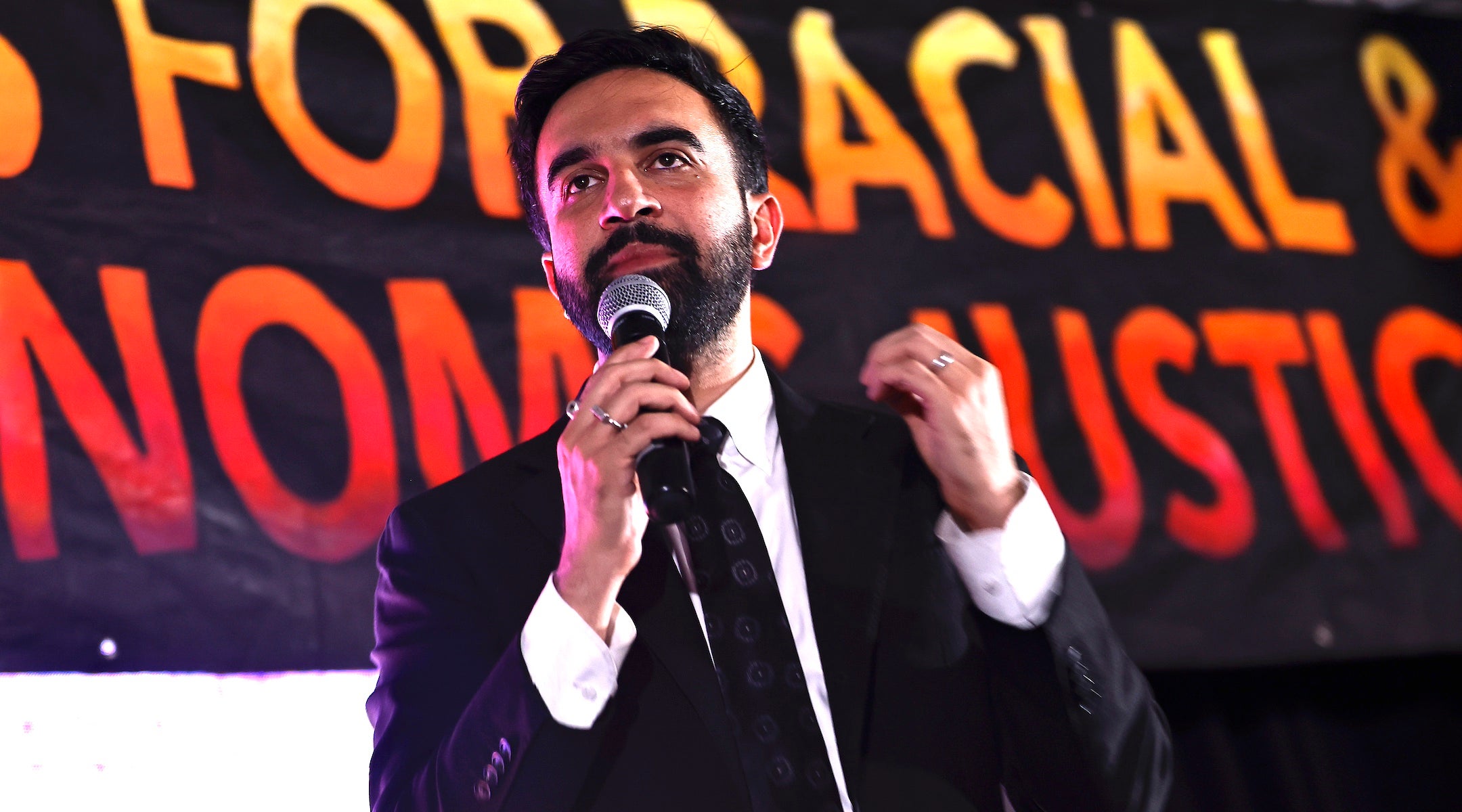 Zohran Mamdani, campaigning for New York City mayor, speaks during the Jews for Racial and Economic Justice's Mazals Gala, Sept. 10, 2025.