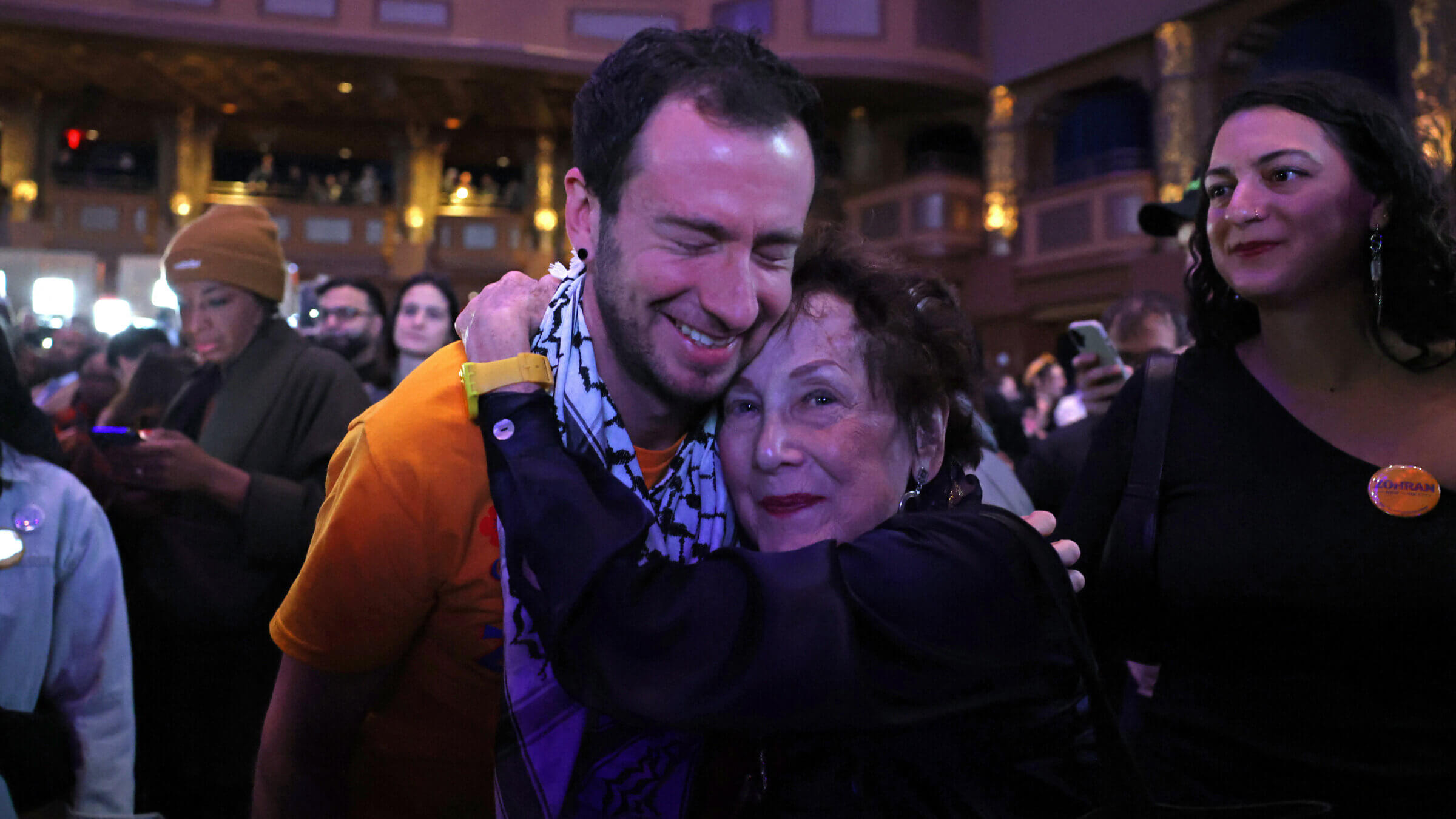 Supporters of New York City Mayoral candidate Zohran Mamdani celebrate during an election night event in Brooklyn.