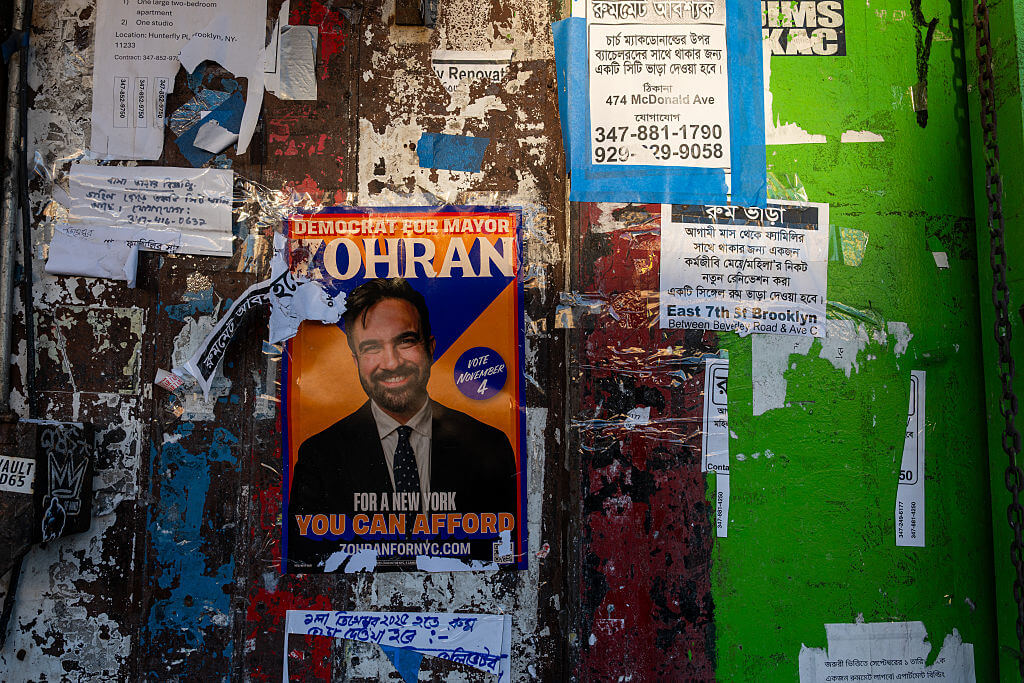 A campaign poster for Zohran Mamdani in Brooklyn.