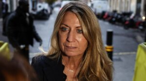 Deborah Turness, who resigned the day before as BBC News CEO, faces the media as she arrives at the offices of the BBC in London, Nov. 10, 2025.