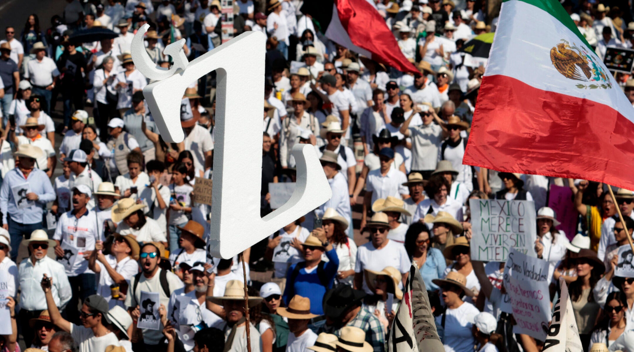 Demonstrators attend the "For Peace" march organized by Generation Z against the government of Mexican President Claudia Sheinbaum in Guadalajara, Mexico, on Nov. 15, 2025.