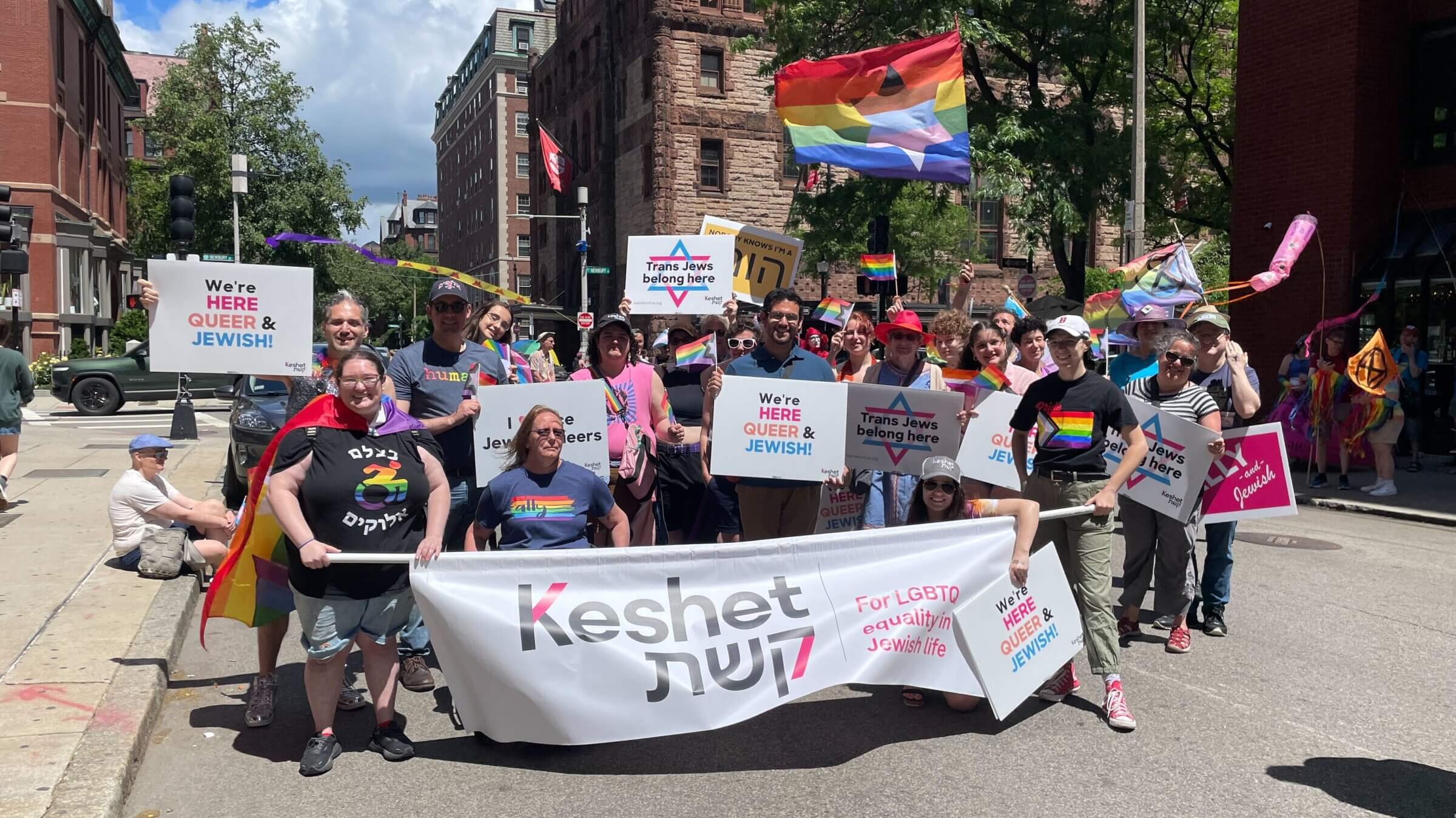 Community members march with Keshet in Boston Pride, June 8, 2024.
