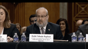Rabbi Yehuda Kaploun testifies during his Senate confirmation hearing for the role of Special Envoy to Monitor and Combat Antisemitism, Nov. 19, 2025, in Washington, D.C. 