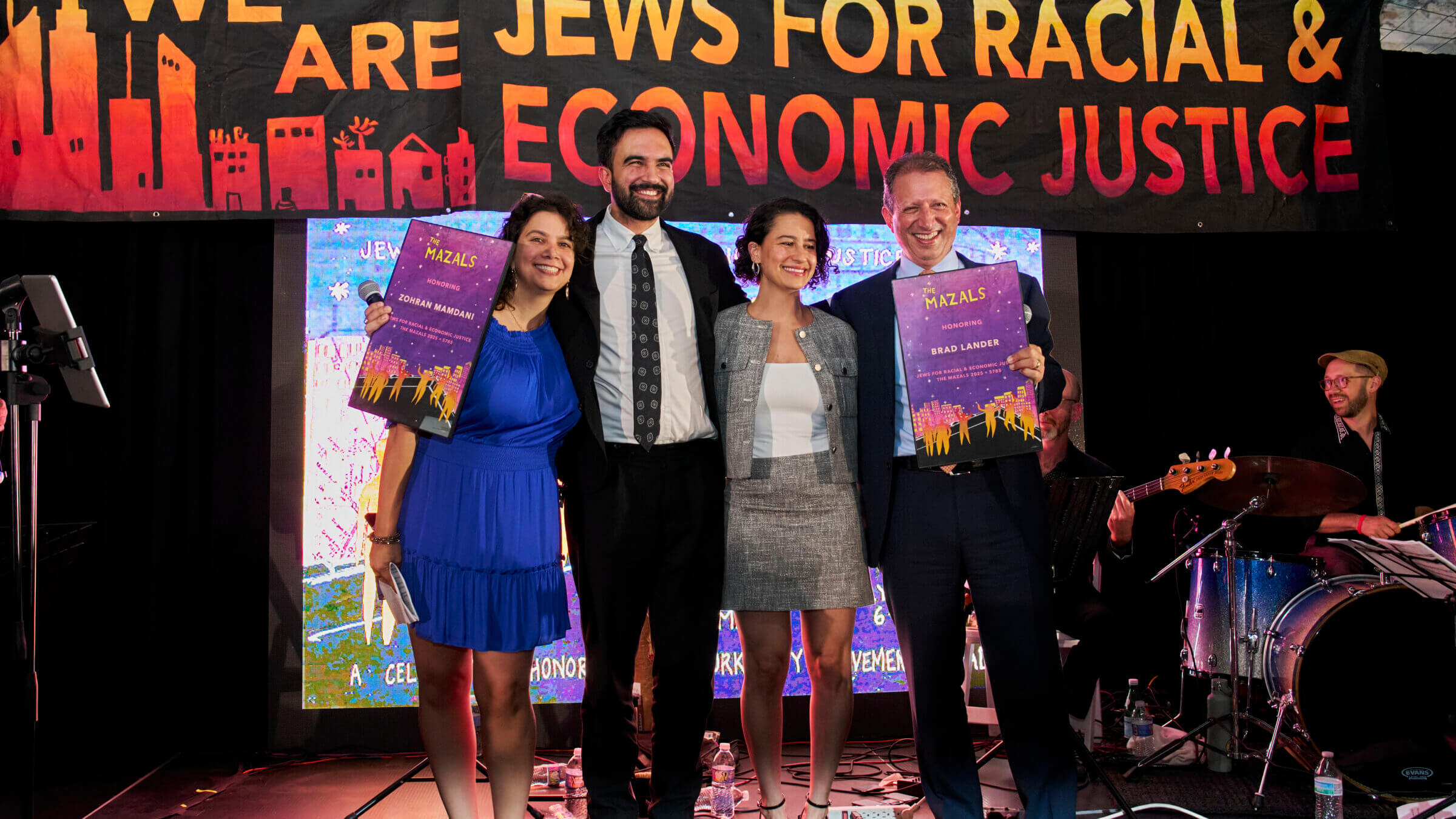 JFREJ executive director Audrey Sasson, left, with Zohran Mamdani at a campaign event in September. Hundreds of the social justice nonprofit's members volunteered for the Mamdani campaign.