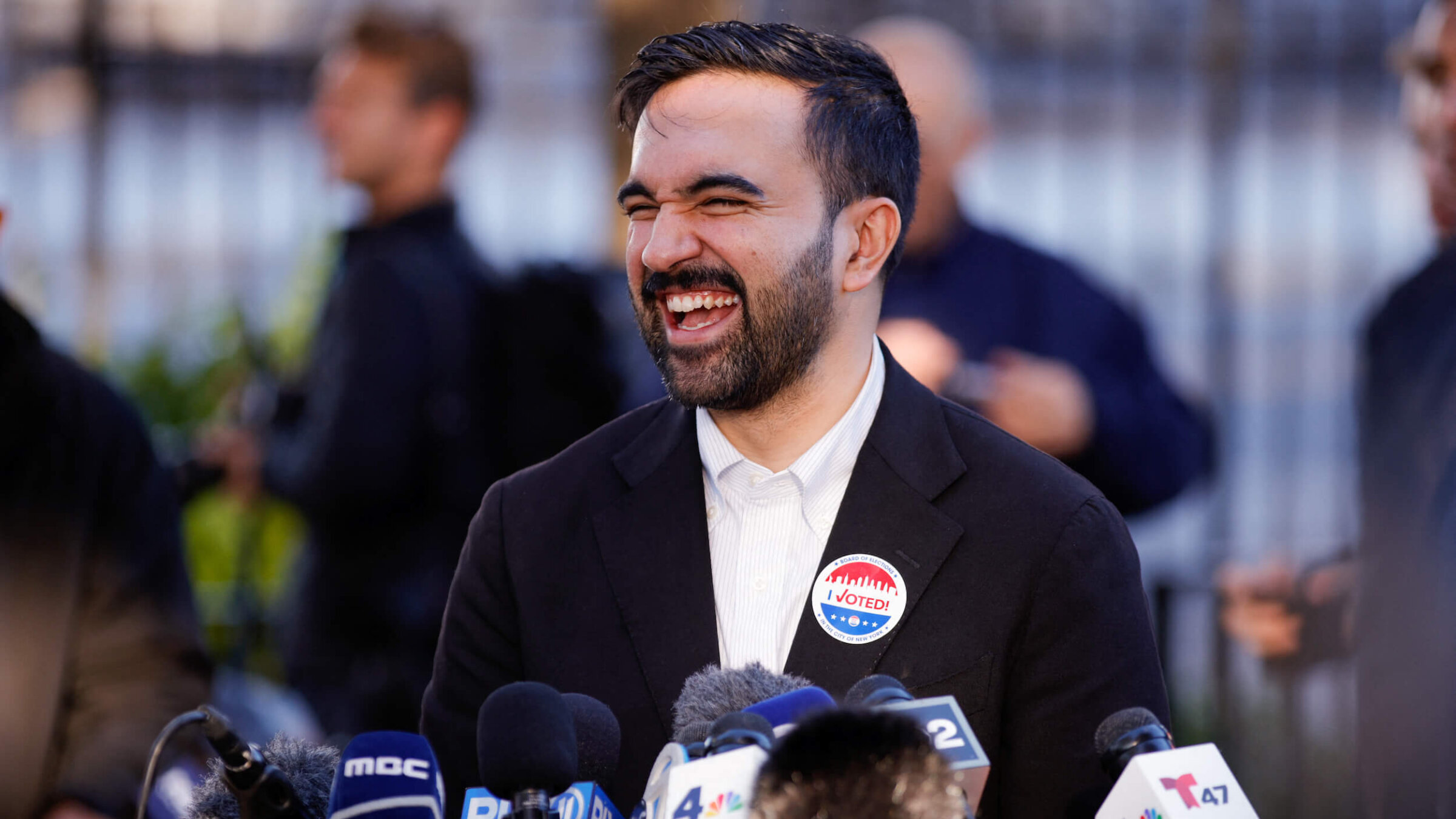 New York City mayor-elect Zohran Mamdani speaks to the press after voting at a polling location in Queens on Nov. 4.