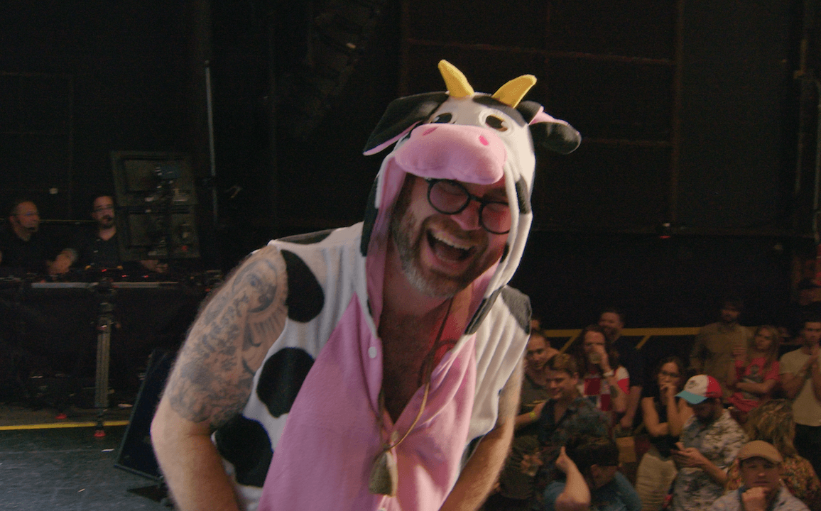 Adam Moskowitz in his signature cow outfit.