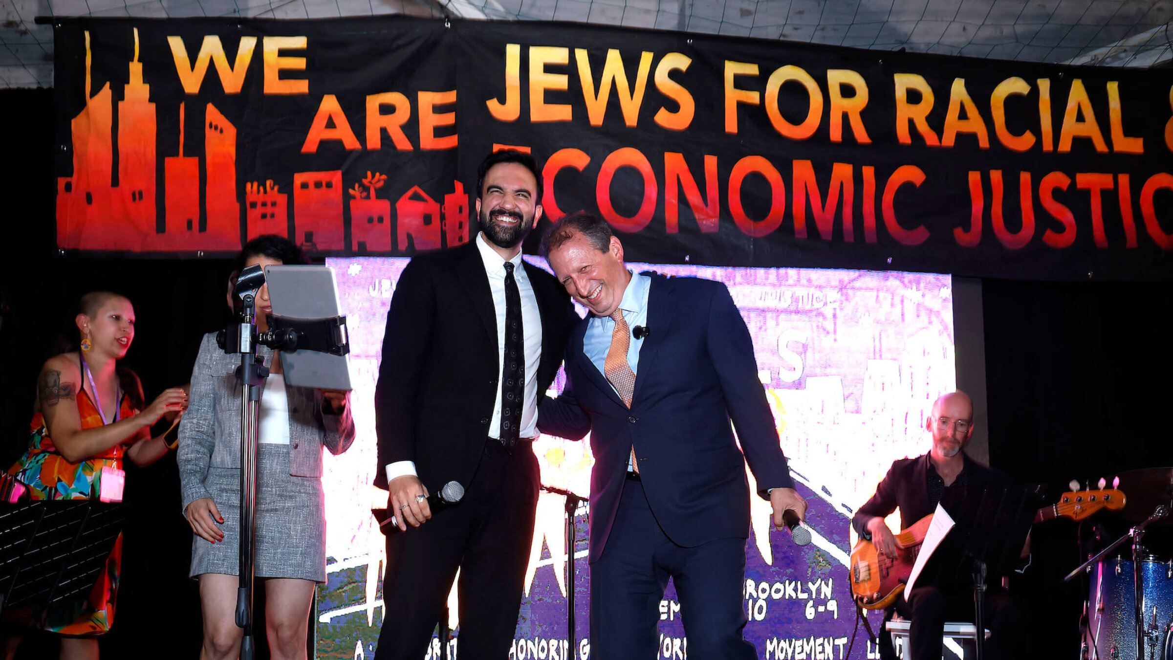 New York City Democratic mayoral candidate Zohran Mamdani and NYC Comptroller Brad Lander speak during the Jews For Racial And Economic Justice's Mazals Gala on Sept. 10.