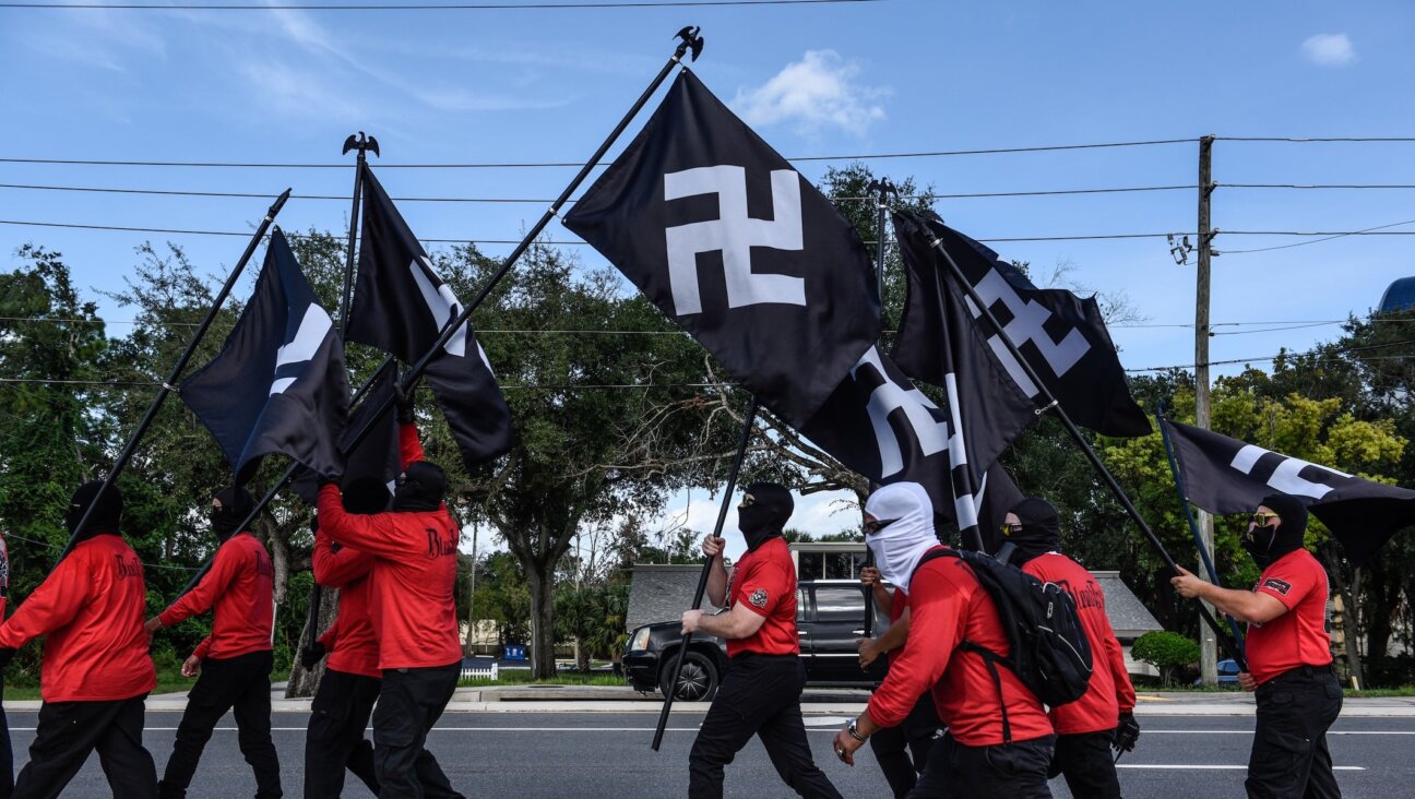 Neo-Nazi groups Blood Tribe and Goyim Defense League hold a rally on September 2, 2023 in Orlando, Florida. 