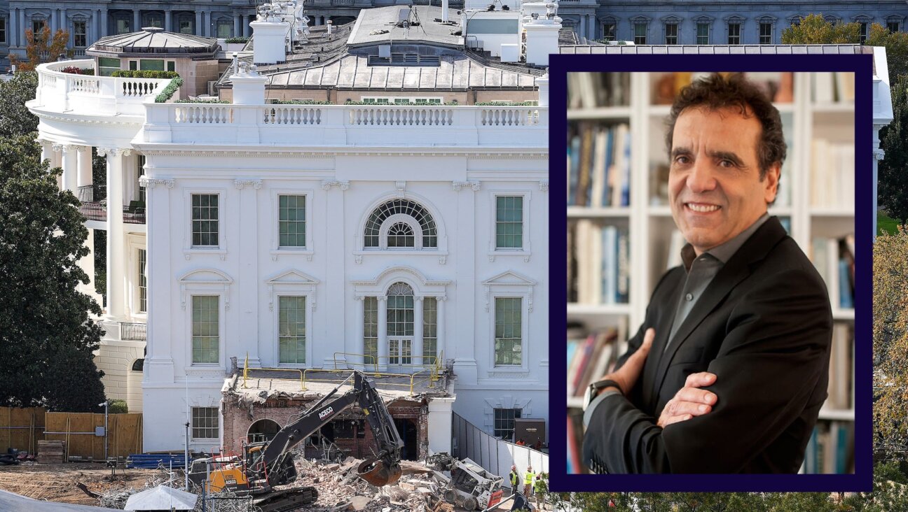 An excavator works to clear rubble after the East Wing of the White House was demolished on Oct. 23, 2025. Shalom Baranes, inset, has been chosen to lead the reconstruction. 