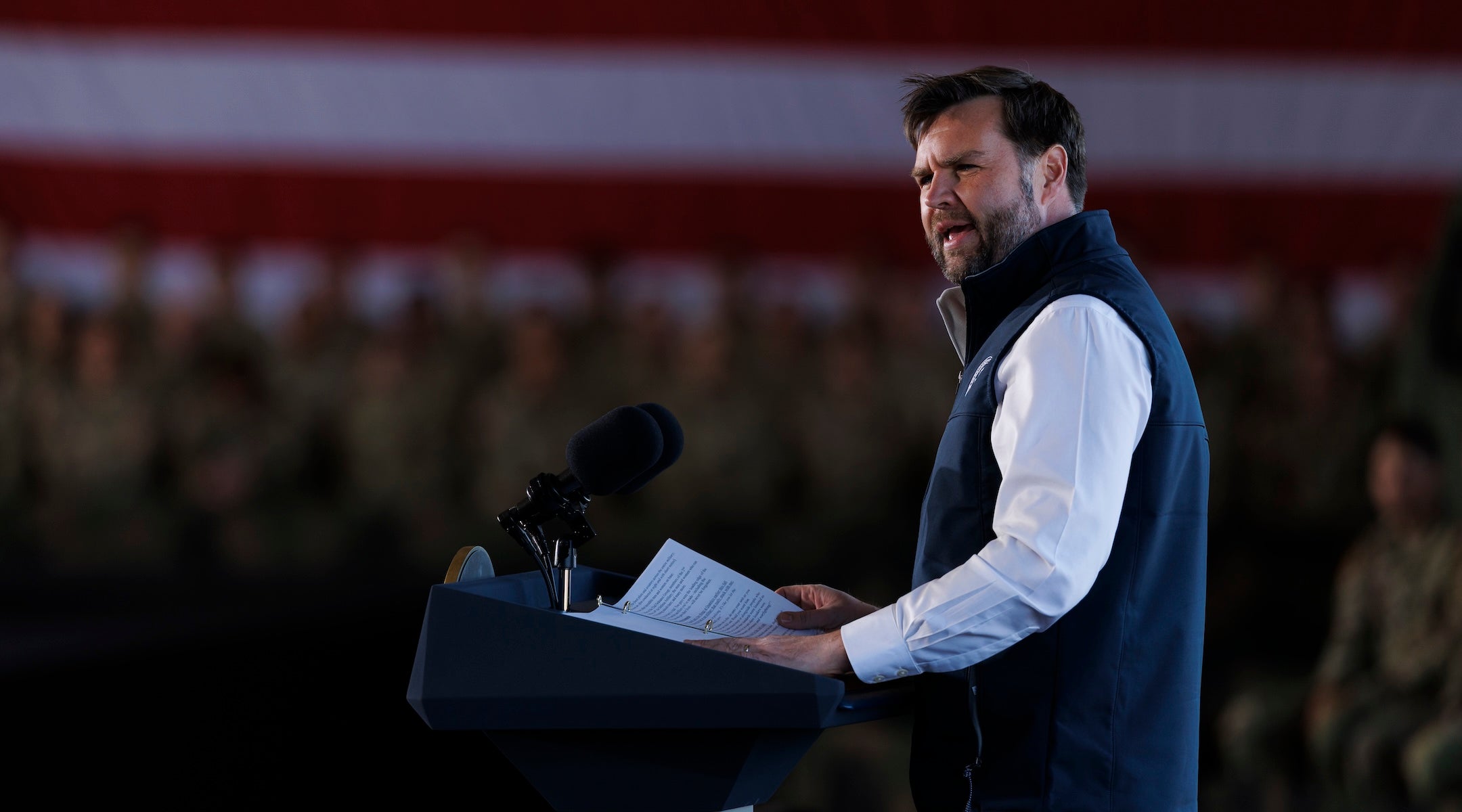 Vice President JD Vance delivers remarks to members of the military on Nov. 26, 2025 in Fort Campbell, Kentucky. 