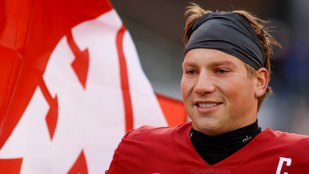 Washington State Cougars quarterback Zevi Eckhaus, who was raised Orthodox, is honored as one of the team’s seniors before the game against the Oregon State Beavers, Nov. 29, 2025, at Martin Stadium in Pullman, Washington. 