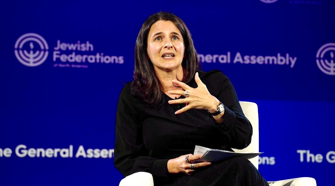 Author Sarah Hurwitz speaks at the opening plenary of the General Assembly of the Jewish Federations of North America, Washington, D.C., Nov. 16, 2025. 