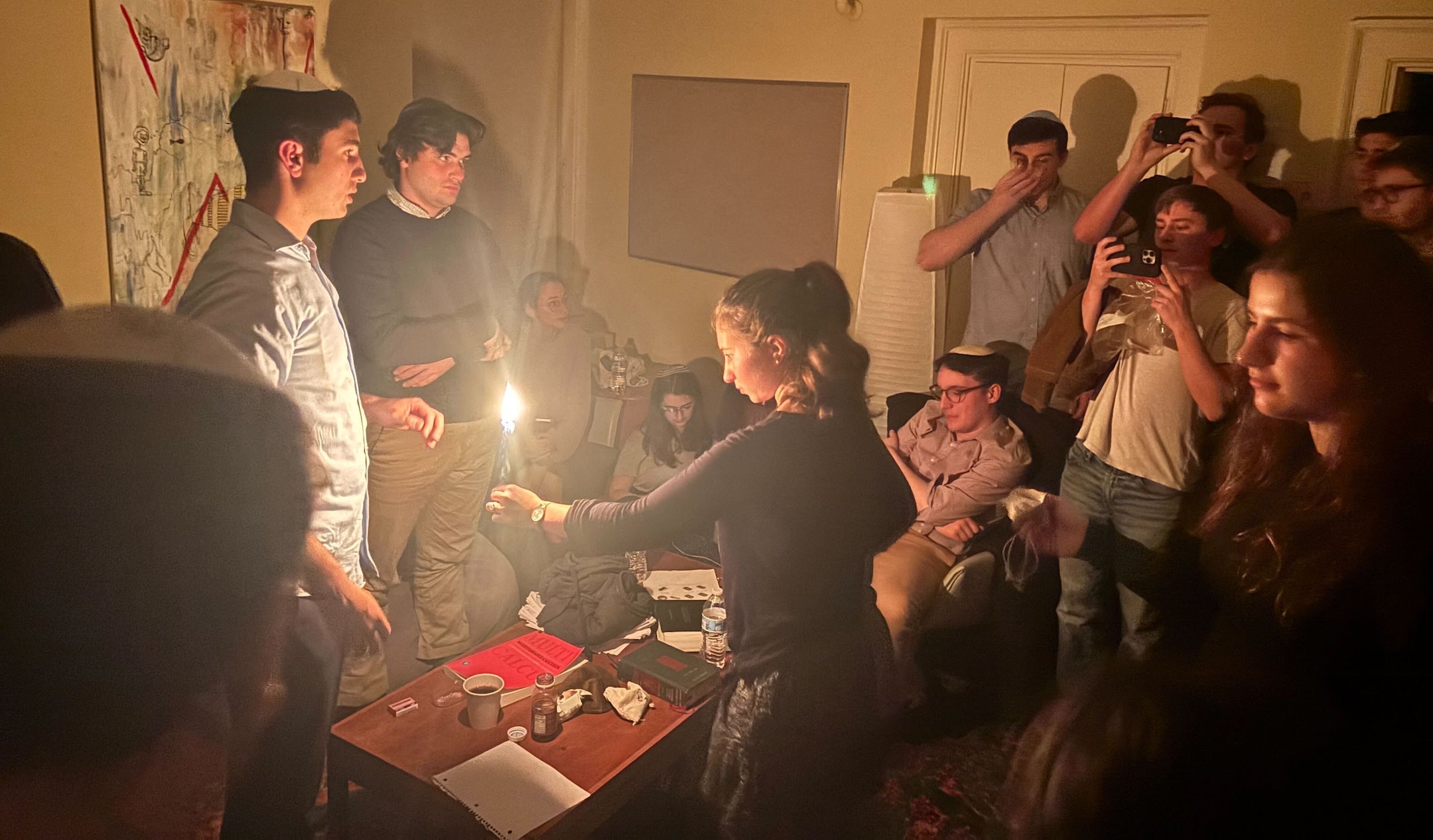 Jewish students at Brown University mark havdalah during a lockdown caused by a shooting in an engineering class, Dec. 13, 2025.