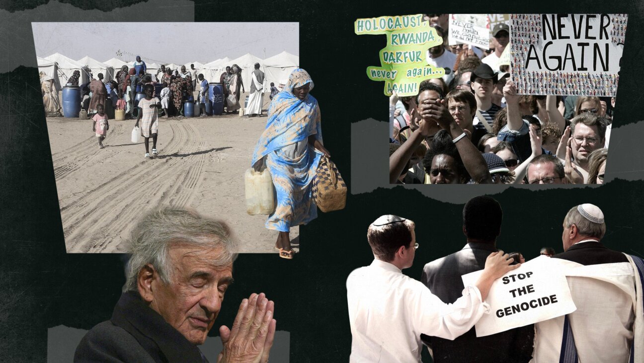 Jews including Elie Wiesel (lower left) were leading forces in the Save Darfur Coalition in the mid-2000s. Today’s Jewish leaders, in the face of a new crisis in the region (upper left), have been quieter on Darfur.
