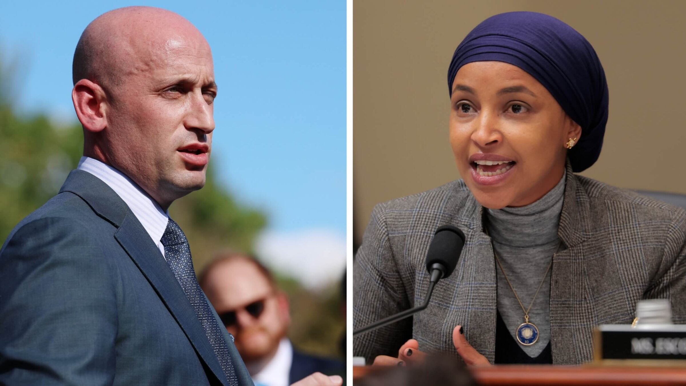 L to R: Deputy White House Chief of Staff Stephen Miller and Rep. Ilhan Omar of Minnesota.