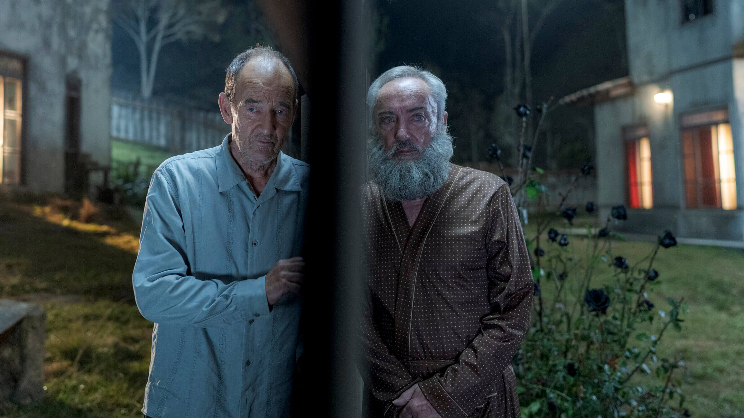 David Hayman (L) plays Holocaust survivor Marek Polsky, who is convinced his neighbor, played by Udo Kier, is Adolf Hitler.