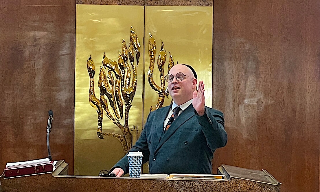 Rabbi Cody Bahir speaking to a local Hadassah chapter at the Congregation Brothers of Israel synagogue in Newtown, PA in early December 2025

