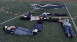 Students at Branham High School in San Jose, California form a “human swastika” on the school’s football field. 