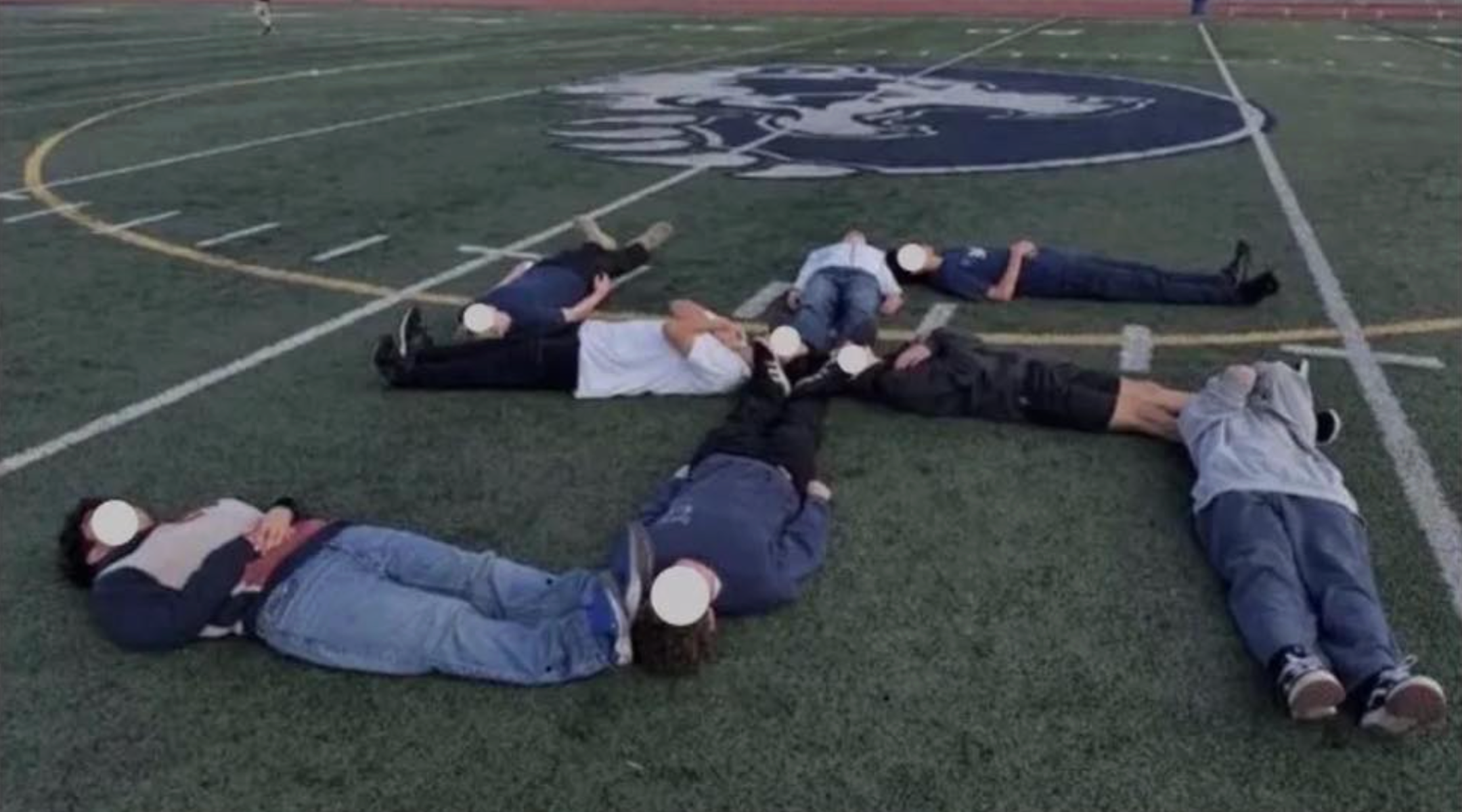 Students at Branham High School in San Jose, California form a “human swastika” on the school’s football field.