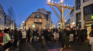 A Hanukkah celebration in downtown Reykjavik, Iceland, drew the country’s foreign minister, Dec. 14, 2025. 
