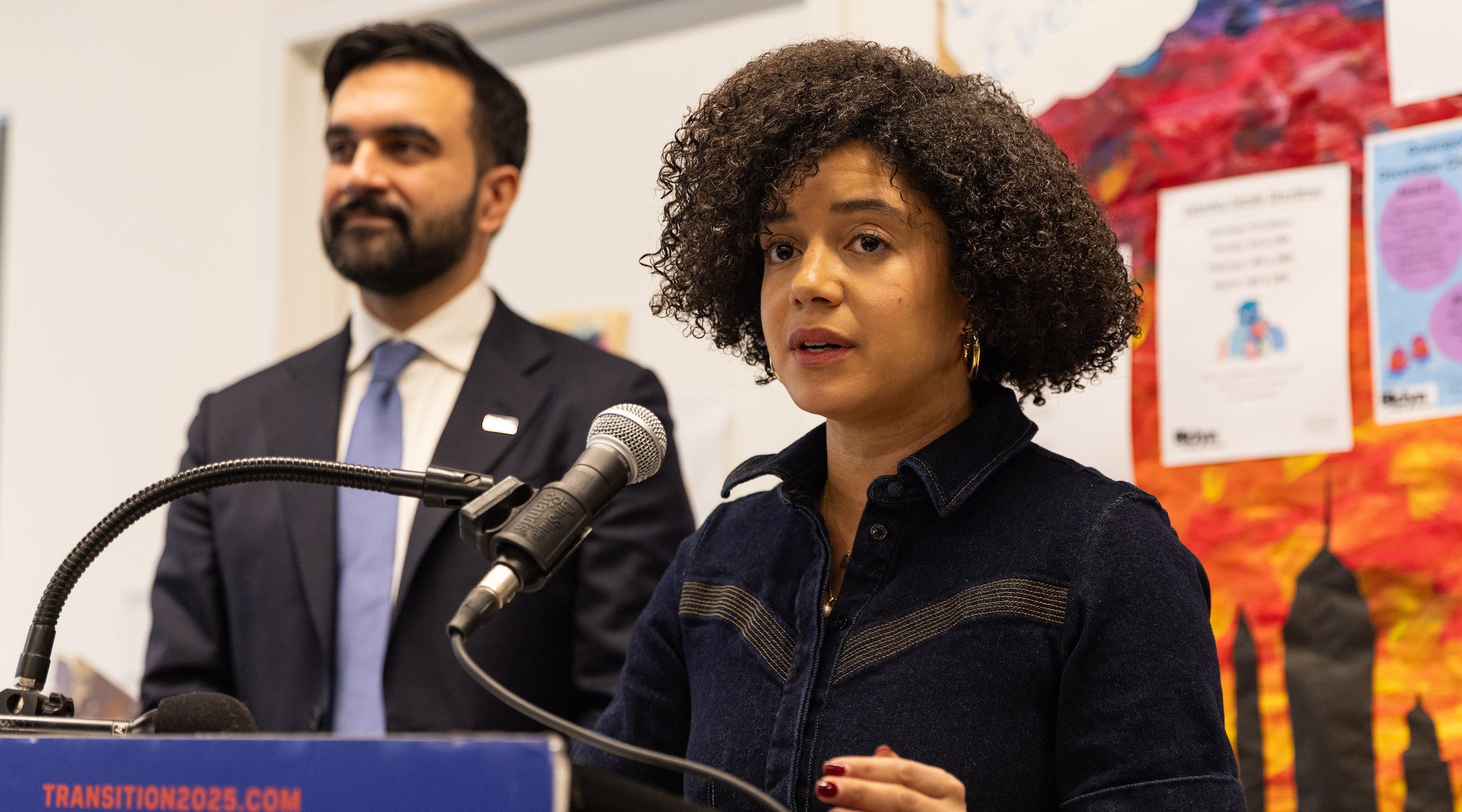 Catherine Almonte Da Costa, Mamdani’s former director of appointments, speaks during a press conference with New York City Mayor-elect Zohran Mamdani and Jahmila Edwards, Director of Intergovernmental Affairs in Brooklyn, New York on Dec. 17, 2025.