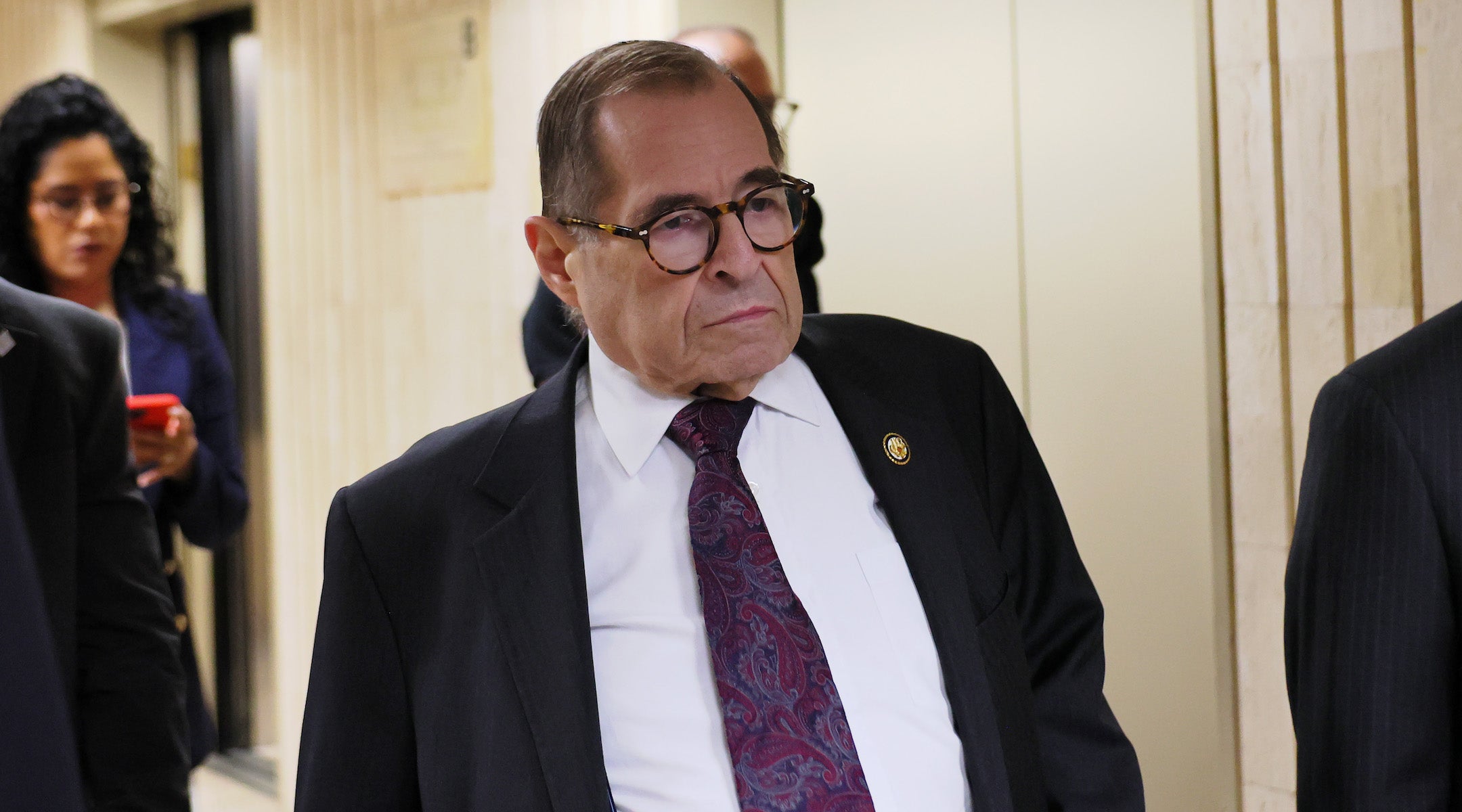New York Democratic Rep. Jerrold Nadler arrives to view proceedings in immigration court at the Jacob K. Javitz Federal Building on June 18, 2025 in New York City.