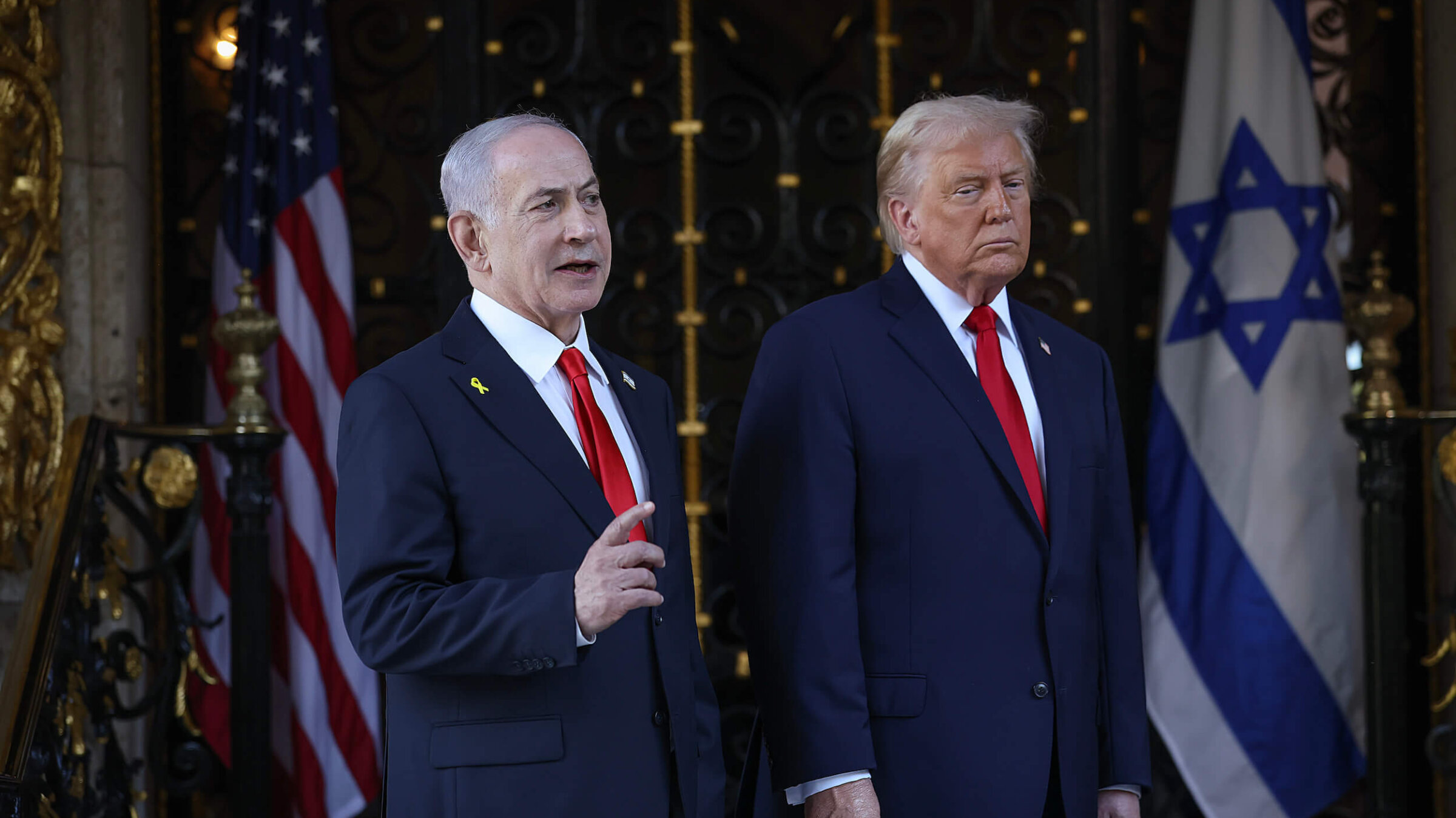 Israeli Prime Minister Benjamin Netanyahu appears with U.S. President Donald Trump at Mar-a-Lago club on Dec. 29.